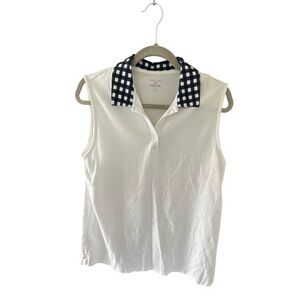 Draper James White Top with Navy Checkered Collar